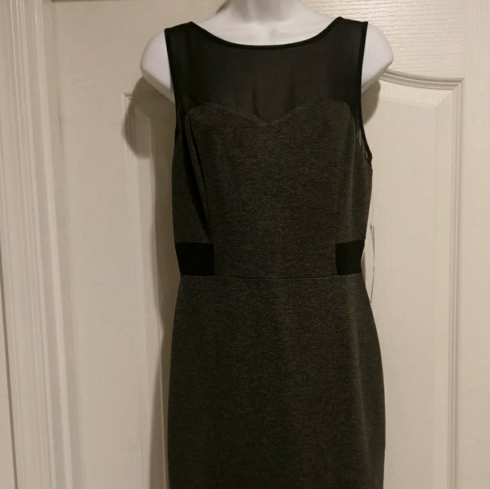 Kensie Grey/Black Sleeveless Sheer Shoulders Shift